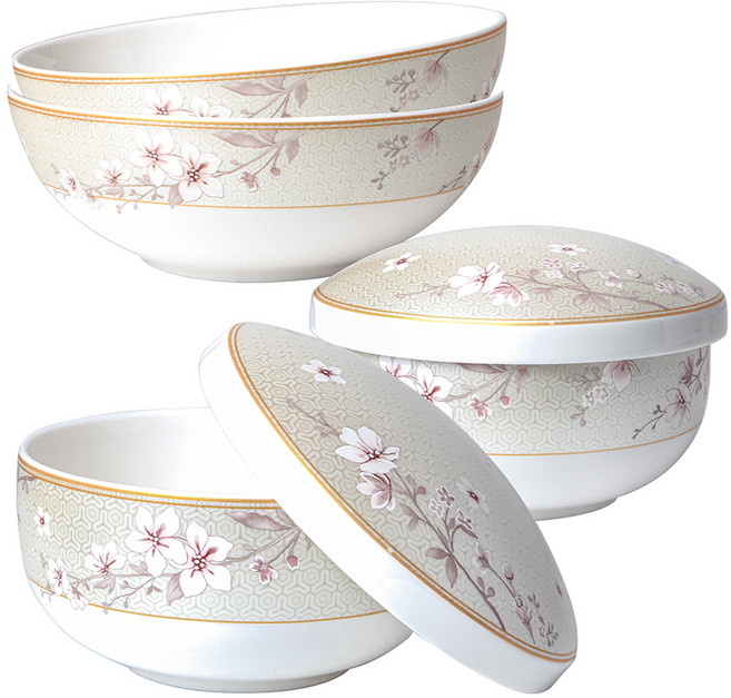 한국도자기 설화 단반상기 세트 6p, 혼합색상, 공기 2p + 공기 뚜껑 2p + 대접 2p, 1세트