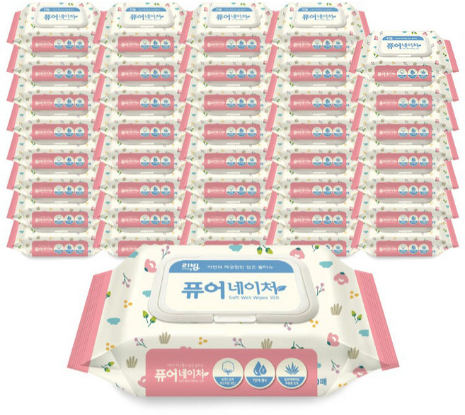 리빙티슈 퓨어네이처 물티슈 캡형, 100매, 40개