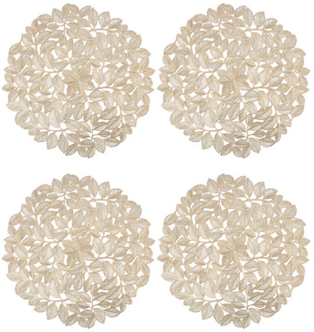 아메리칸로드 럭셔리 PVC 나뭇잎 인테리어 식탁매트 YK130, 골드, 4개, 38cm