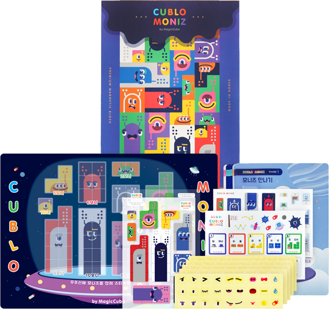 큐블로 유아용 수학 교구 장난감 모니즈 매직큐브 자석 블록 100p, 혼합색상, 1개
