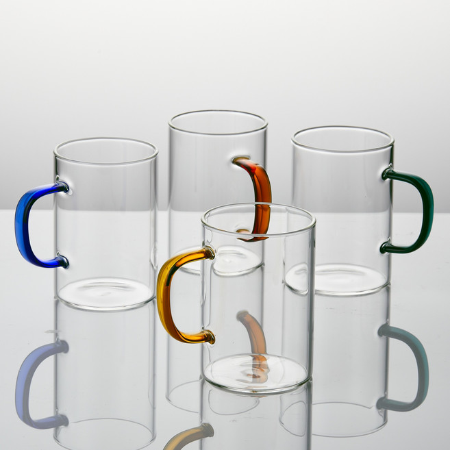 모던하우스 온 데일리 컬러핸들 내열 유리머그컵 4종 세트 300ml, 투명, 4개