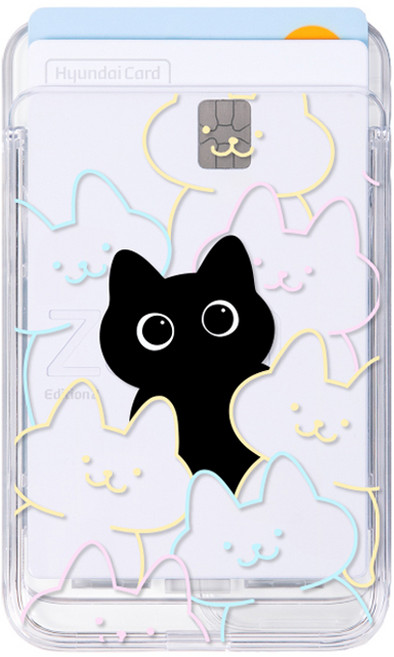 유스픽 디자인 맥세이프 슬라이드 투명 카드포켓, 43 냥글냥글 검정, 1개