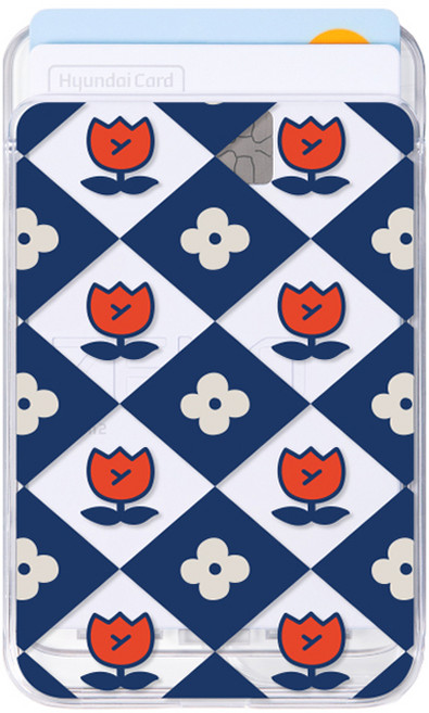 유스픽 디자인 맥세이프 슬라이드 투명 카드포켓, 09 빈티지튤립 네이비, 1개