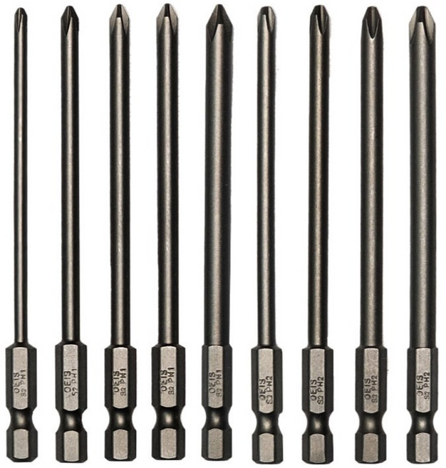 스탠맨 6각 생크 자석 십자 드라이버 비트 100mm 9종 세트, 1세트