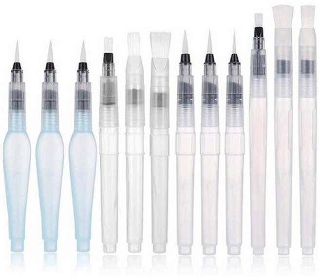 마다꾸미 수채화 워터 브러쉬 펜 납짝 6종 + 뾰족 6종 세트 B형, 1세트, 12종