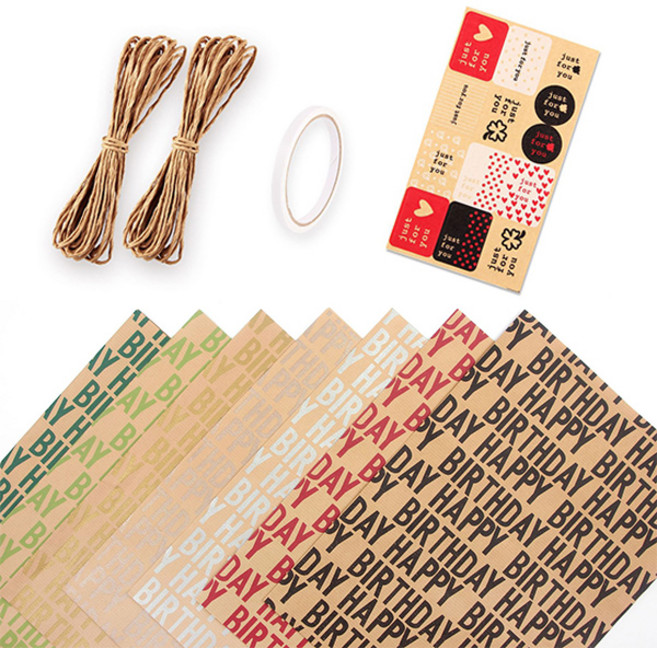 에이비엠코리아 크라프트 알파벳 생일선물 포장지 7종 세트, 혼합색상, 1세트