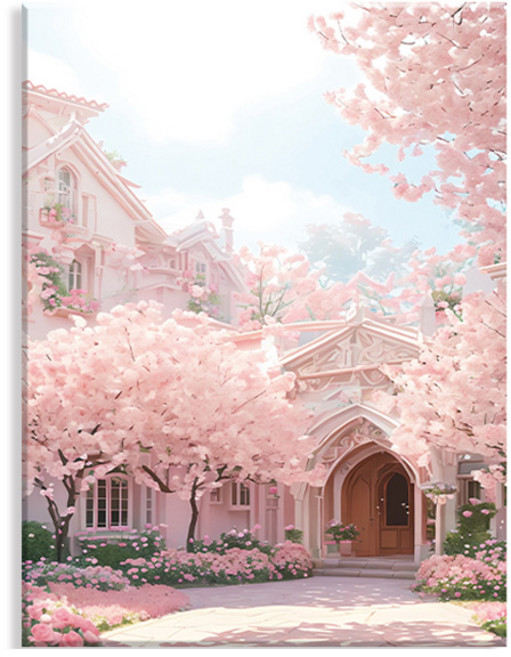 엔픽아트 캔버스형 보석십자수 40 x 50 cm, MK136 풍경 핑크빛 봄날, 1개