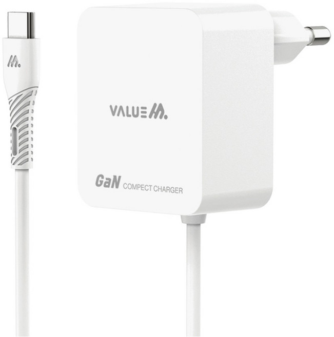 밸류엠 PD 25W PPS 초고속 C타입 일체형 미니 스퀘어 충전기, 화이트, 1개