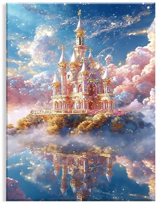 Aurora Decoden Npick Art 帆布型鑽石畫 DIY 套組 40 x 50 cm, MK174 風景 粉紅雲彩與夢幻城堡, 1個