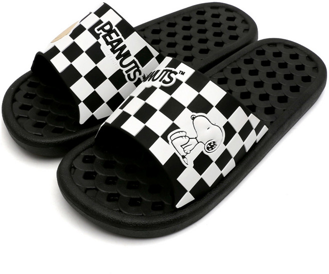 슈라모드 피너츠 스누피 체크 욕실화, 블랙, 1개