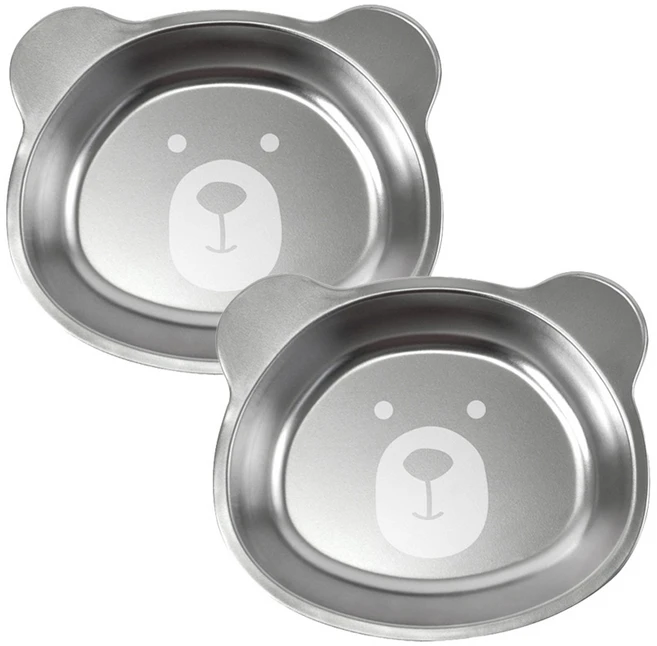 키친유 베어 스텐 304 간식접시, 실버, 2개 - 쿠팡