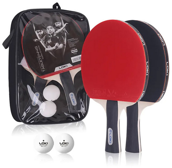 로키스포츠 쉐이크 탁구 라켓 2p + 공 2p + 케이스 세트 K1000, 1세트
