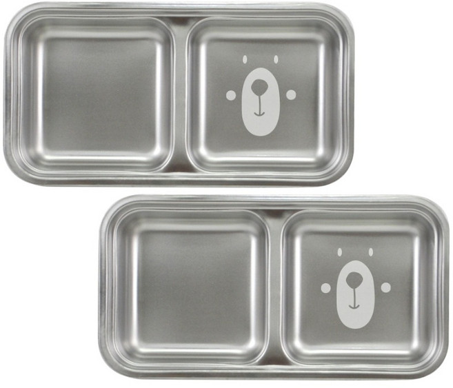 키친유 유아용 베어 스텐 304 2칸 깊은 식판, 단품, 2개