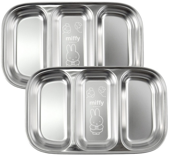 키친유 유아용 미피 스텐 304 3구 나눔접시, 2개