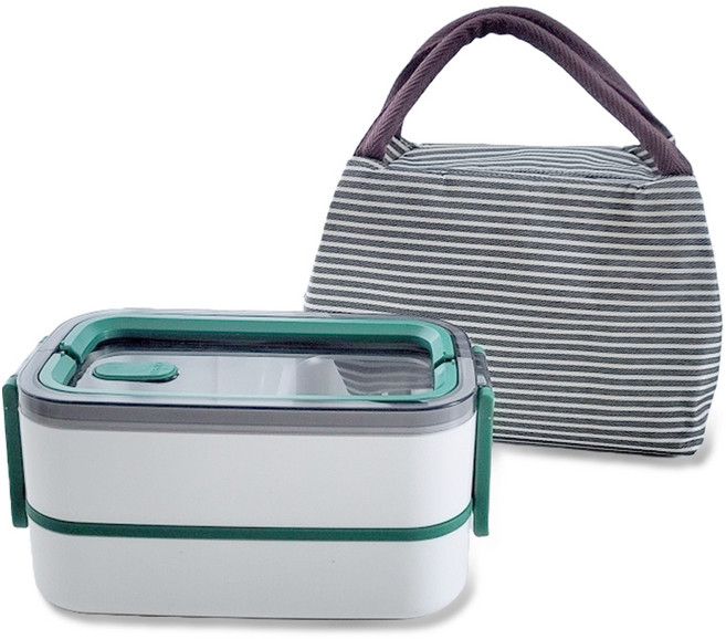 코코줄라이 스텐 2단 도시락통 + 수저 + 도시락 가방 세트, 스타 그린, 1세트
