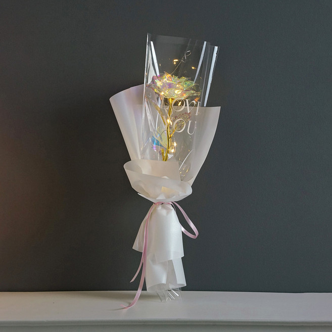 morningscent 조화 선물 졸업 입학식 행사 단체 파티 LED 홀로그램 한송이 장미 조명 꽃다발, 혼합색상, 1개