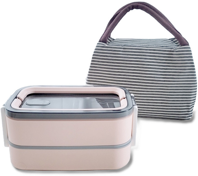 코코줄라이 스텐 2단 도시락통 + 수저 + 도시락 가방 세트, 러블리 핑크, 1세트