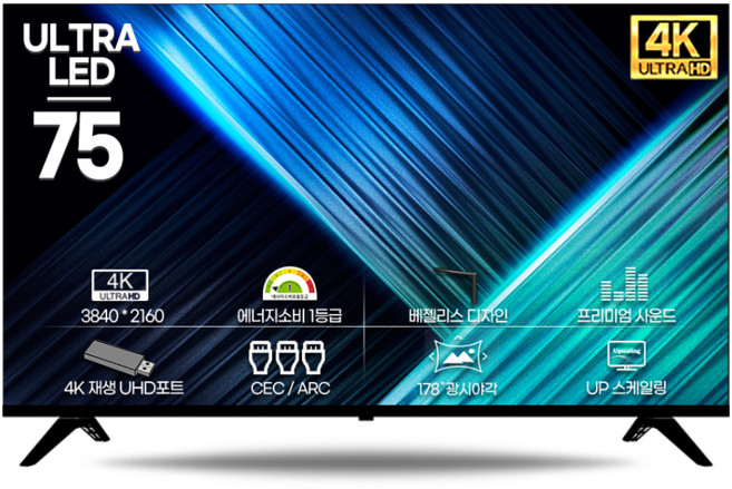 시티브 4K UHD LED 제로 베젤리스 TV, 190cm(75인치), MED751 HDR PRO, 벽걸이형, 방문설치