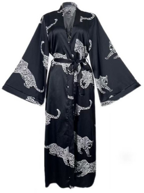 여성용 원이네 스타일리시 레오파드 실크 샤워 가운 S, 블랙, 1개