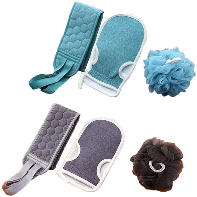 원이네 등밀이 + 때타올 + 샤워볼 세트, 그레이 + 블루, 2세트