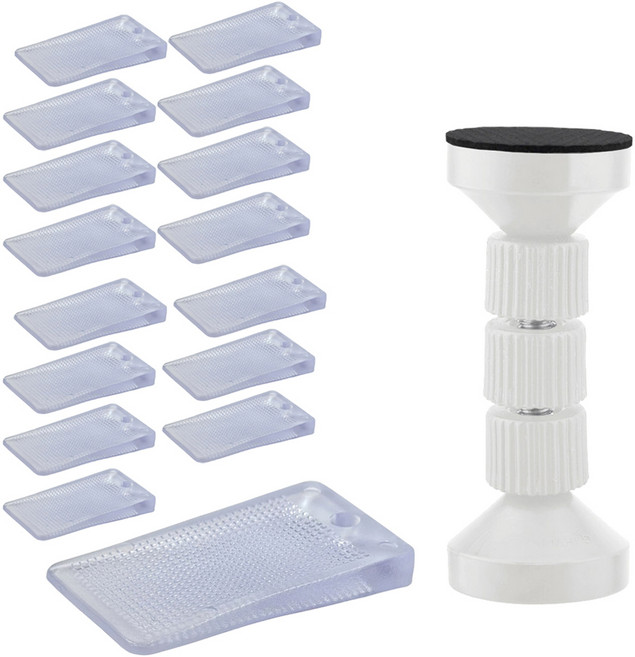 모나코올리브 수평맞추기 밀림방지 가구 레벨러 16p + 4단조절 가구 고정 스토퍼 세트, 투명(레벨러), 화이트(스토퍼), 1세트