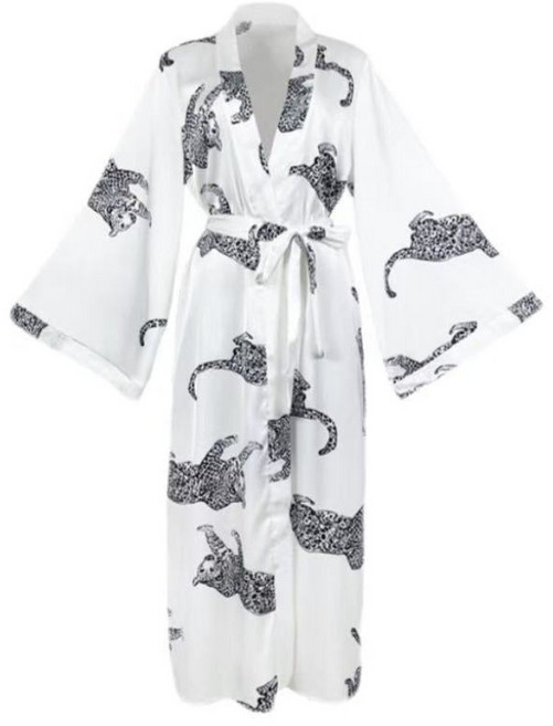 원이네 여성용 스타일리시 레오파드 실크 샤워가운 L, 화이트, 1개