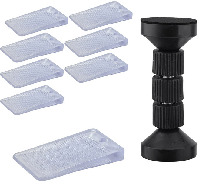 모나코올리브 수평맞추기 밀림방지 가구 레벨러 8p + 4단조절 가구 고정 스토퍼 세트, 투명(레벨러), 블랙(스토퍼), 1세트