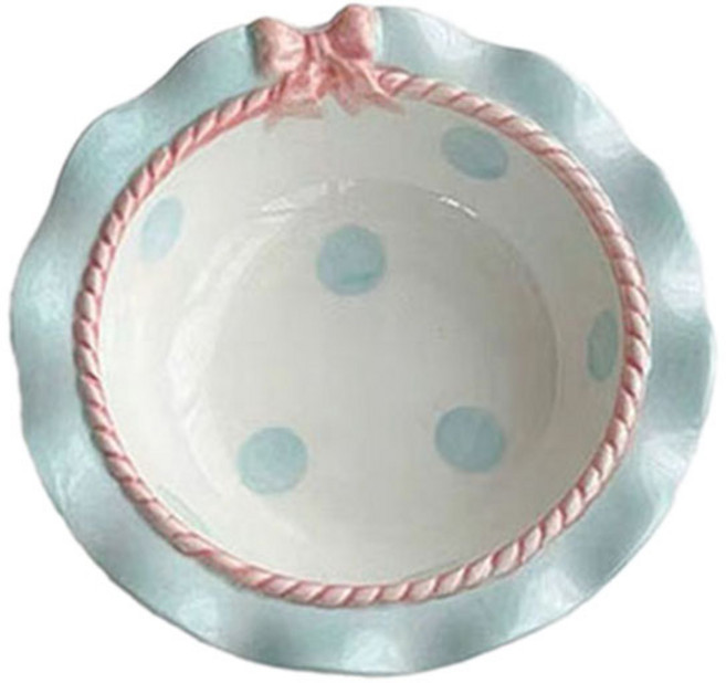 모던지 도트 무늬 리본 접시 YJ745, 블루, 1개