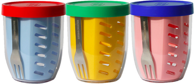 리빙크리에이터 국내제조 과일 샐러드 신선보관 지켜팟 3개입 비비드, 1세트, 레드파스텔블루 600ml + 그린옐로우600ml + 블루핑크600ml