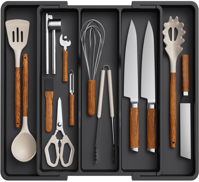 슬라이드 서랍 인 수저 정리 트레이, 블랙, 1개