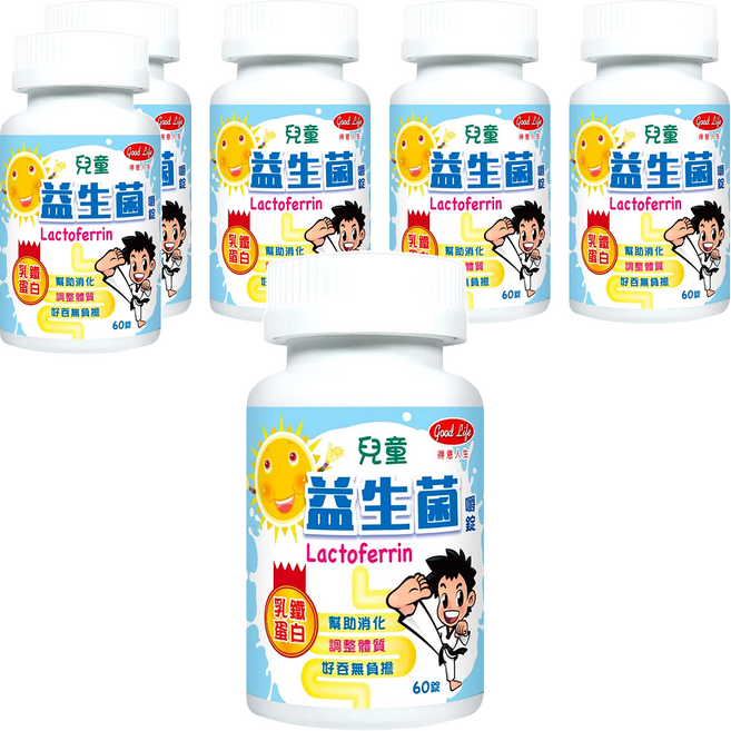 good Life 得意人生 兒童益生菌嚼錠 含乳鐵蛋白, 60顆, 800mg, 6罐