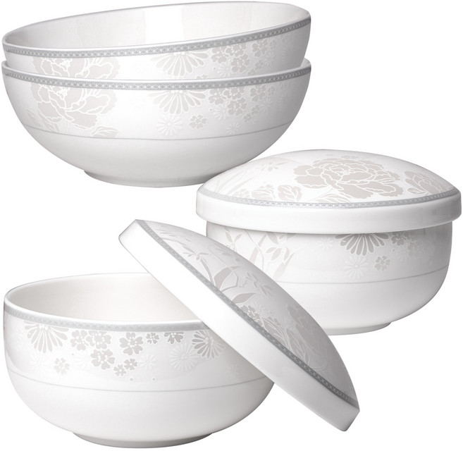 한국도자기 2인 단반상기 3종 세트 6p, 혼합색상, 공기 2p + 공기뚜껑 2p + 대접 2p, 1세트