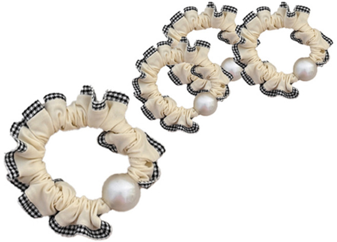 피어니스트 모조 진주 장식 체크 헤어스크런치 4p