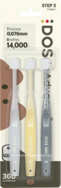 DOS 인어드밴스 360 유아칫솔 3단계, 화이트 + 아이보리 + 그레이, 3개입, 1세트