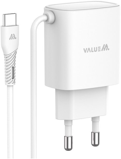 밸류엠 PD 25W PPS 초고속 C타입 케이블 일체형 충전기, 화이트, 1개