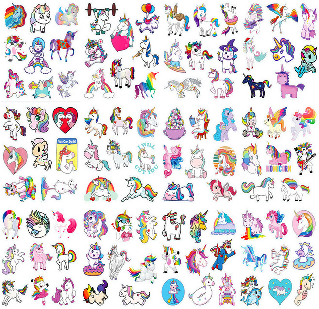 어가네닷컴 리무버블 스티커 F 유니콘 100종 세트, 혼합색상, 1세트