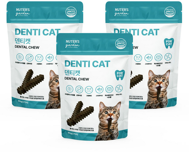 누터스가든 고양이 덴티 캣 덴탈껌 17p, 80g, 3개, 닭고기