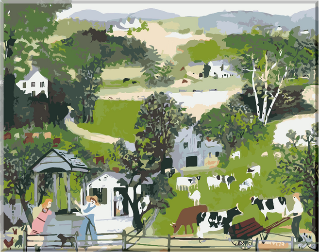 모모픽스페인팅 DIY명화그리기 40 x 50 cm, 그랜드마 모지스 우물가에서(그리기), 흰색(프레임), 1개