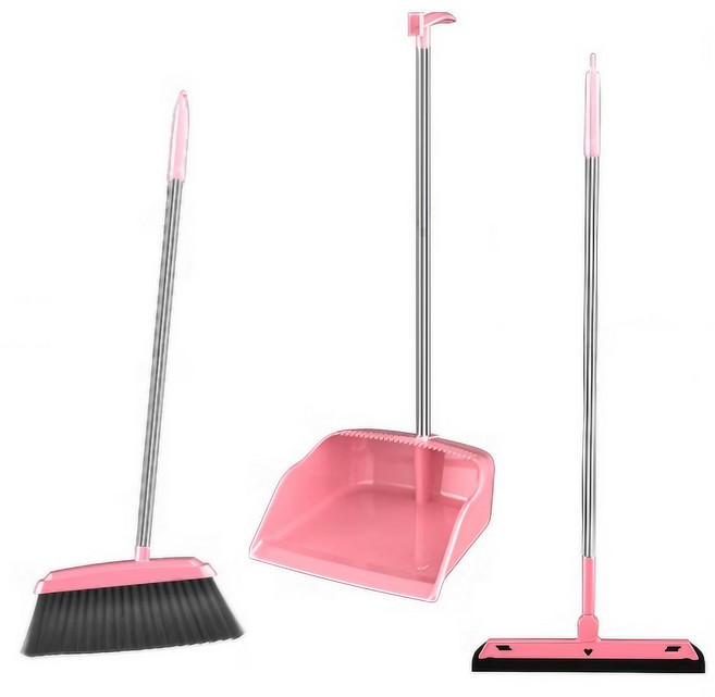 피크벤쳐스 미용실 청소 업소용 플라스틱 빗자루쓰레받기, 3종 핑크, 1세트