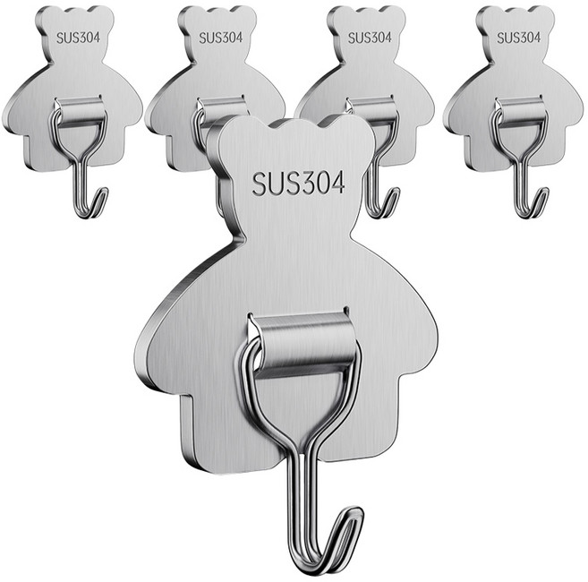 리빙홈디테일 스텐 강력 접착식 벽걸이 후크 LHD-051, 실버, 5개