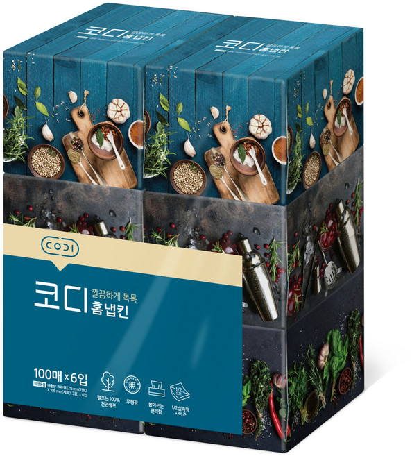 코디 홈냅킨 천연펄프 각티슈 2겹, 100매, 6개