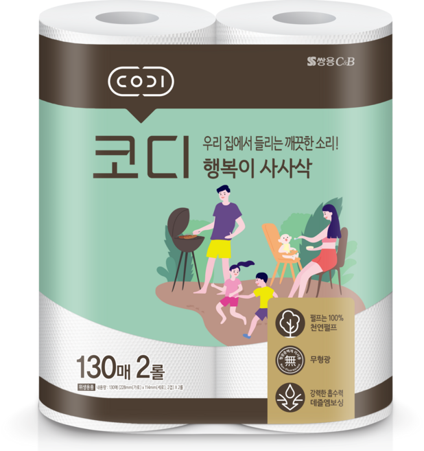 코디 행복이 사사삭 천연펄프 키친타올, 2롤, 1개