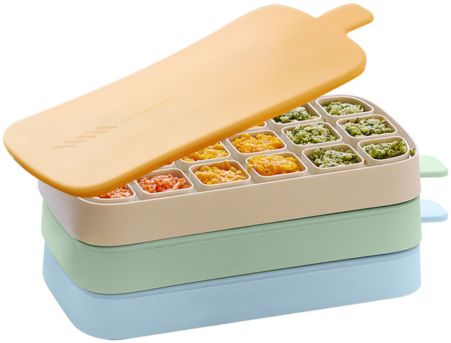 뉴코코맘 3중밀폐 실리콘 이유식 큐브 18구 세트 312ml, 1세트, 옐로우, 블루, 그린