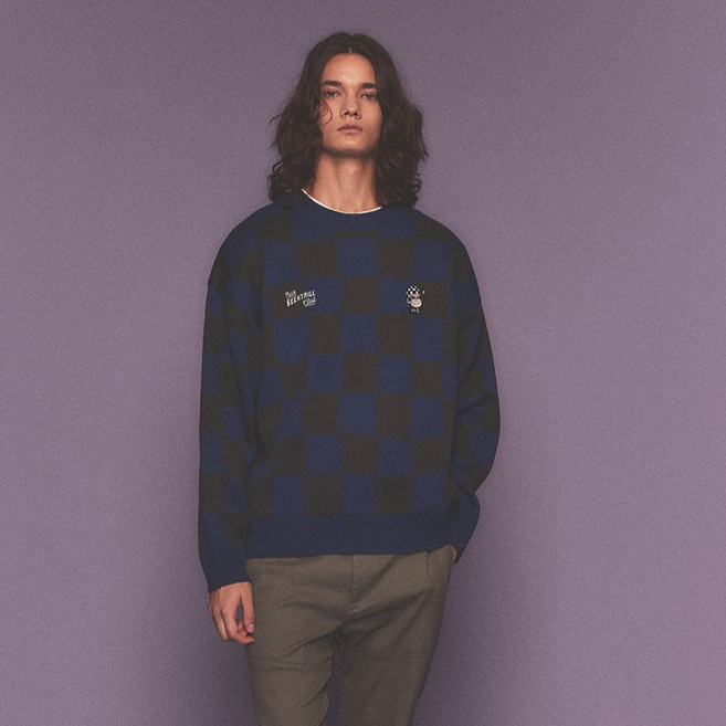 빈트릴 남녀공용 NMC 체커보드 롱슬리브 니트 BA233KT007