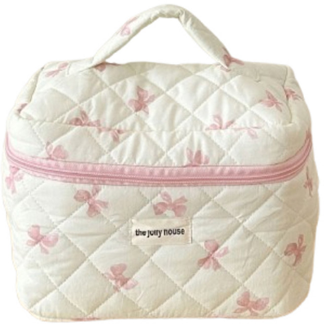 데일블룸 화장품 파우치 다용도 대용량 기저귀 수납가방, 핑크리본