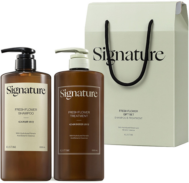 엘라스틴 시그니처 두피 앤 손상 클리닉 약산성 샴푸 1L + 극손상 헤어팩 트리트먼트 1L + 기프트 박스 세트, 1세트
