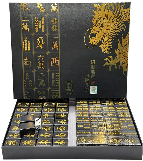다싸몰 중국 전통 프리미엄 블랙 마작 30mm 146p, 블랙골드, 1세트