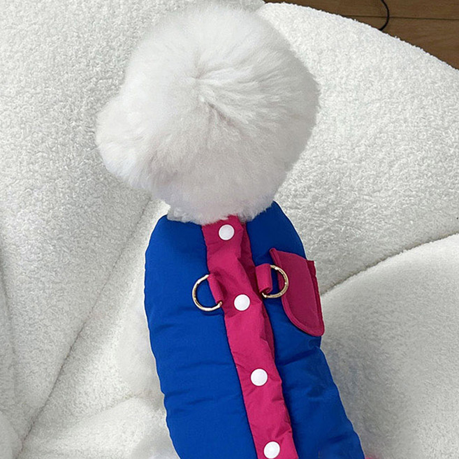 페이디안펫 퍼피드림 강아지 리드줄 탈착형 기모 패치 패딩조끼 00139, 블루, 1개