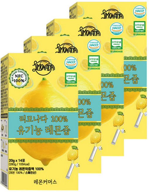 리모나다 100% 유기농 NFC 레몬즙 스틱, 280g, 4개