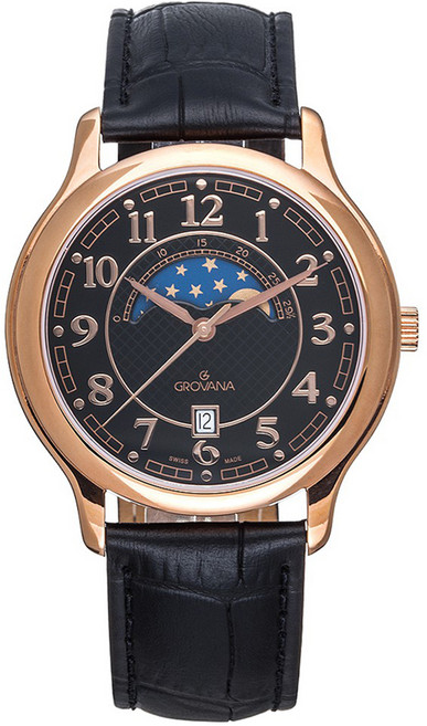 그로바나 남성용 스위스메이드 문페이즈 가죽시계 1026.1567
